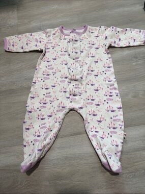 E=mc2 Baby Footed One-Piece in White with Pink & Purple Print size 6-9 months